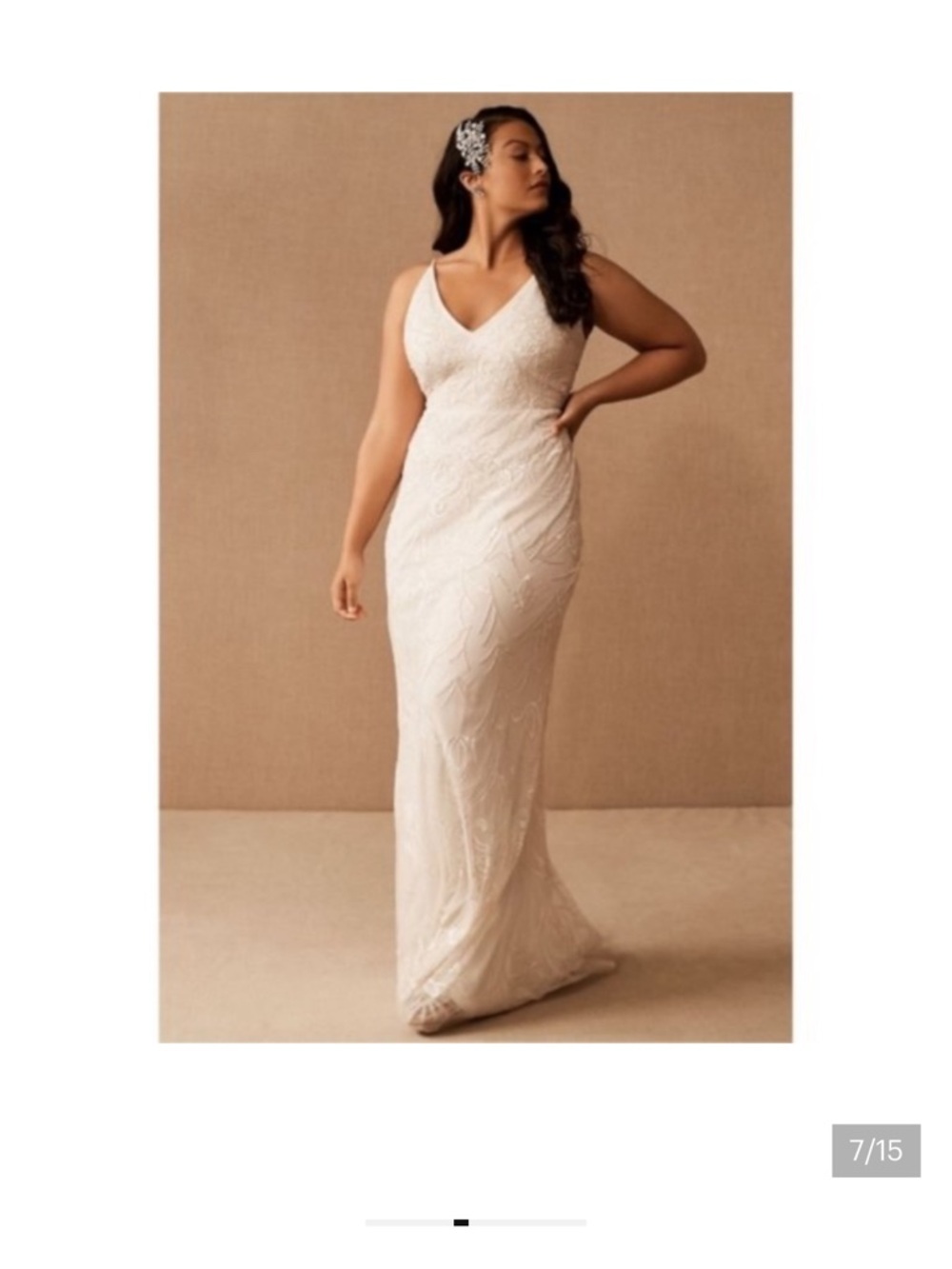 BHLDN The Shaylin Spaghetti Strap V-Neck Lace Evening Gown in Ivory - Picture 3 of 8